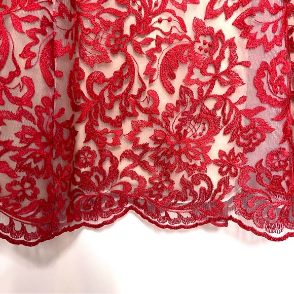 Marchesa Notte Embroidered Mini Dress Red Lace Cap Sleeve Flare Valentines SZ 10 - Picture 5 of 15